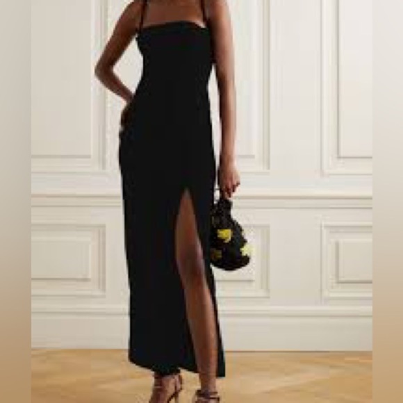 NWT Staud Bellamy Lace Up Square Neck Black Velvet Slit Front Gown - Picture 2 of 7